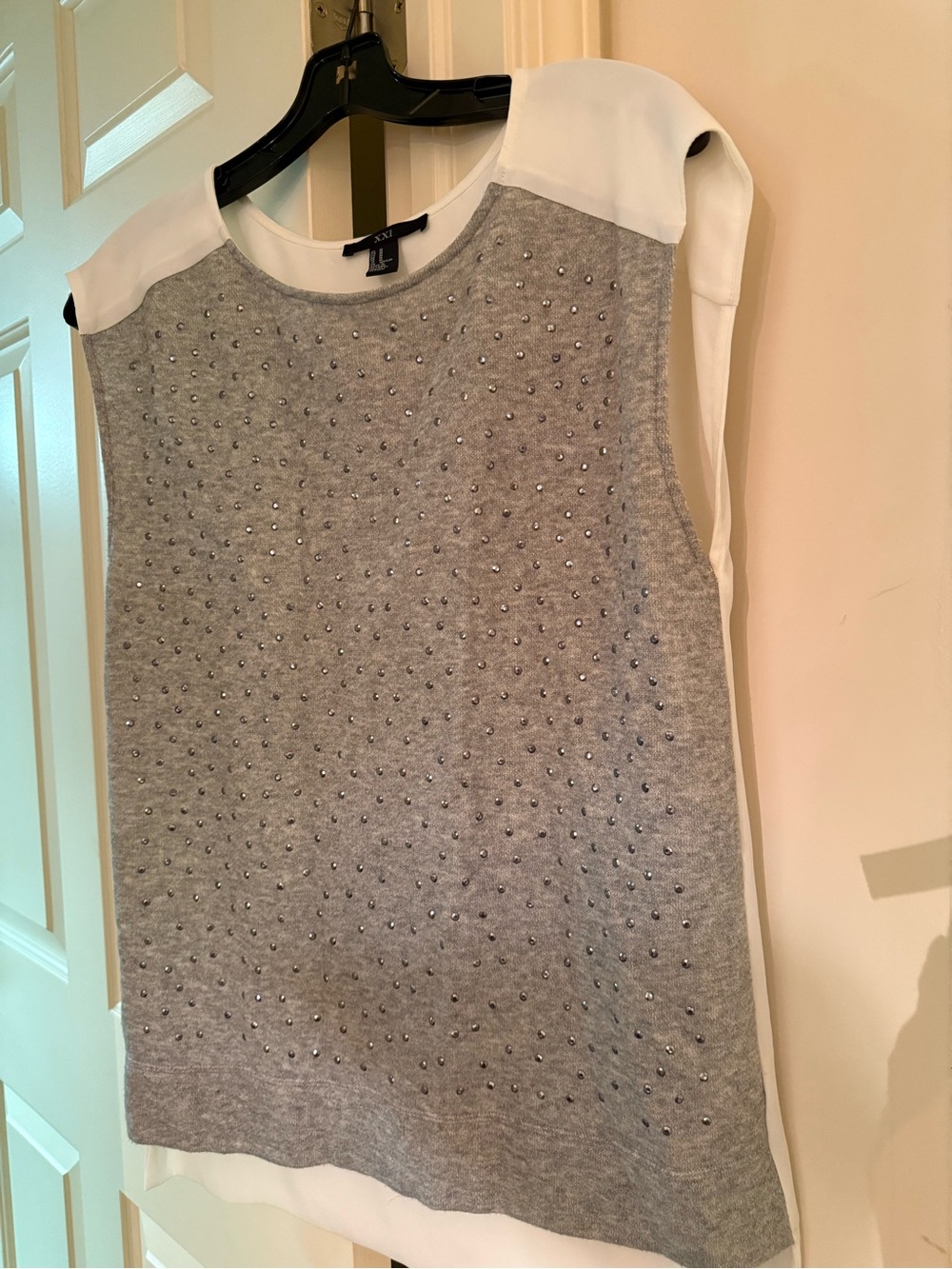 Forever 21 Grey Knit Tank with White Shoulder Panels and Silver Studs